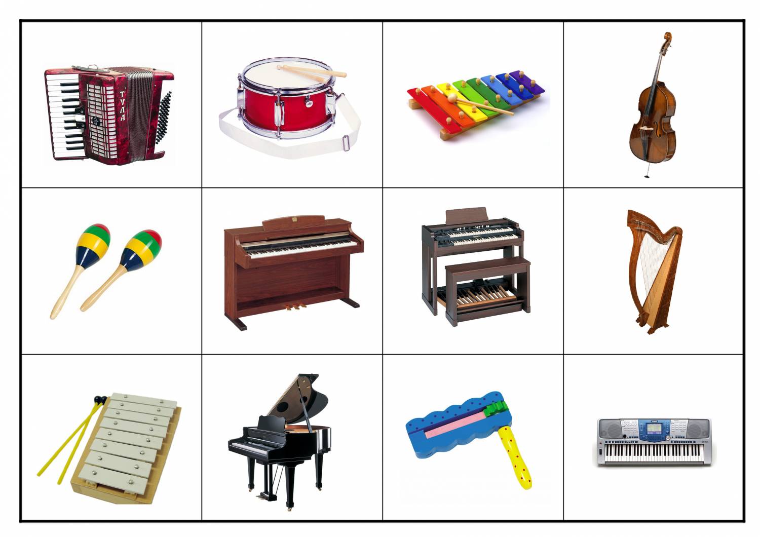 Карточки музыкальных инструментов для детского сада